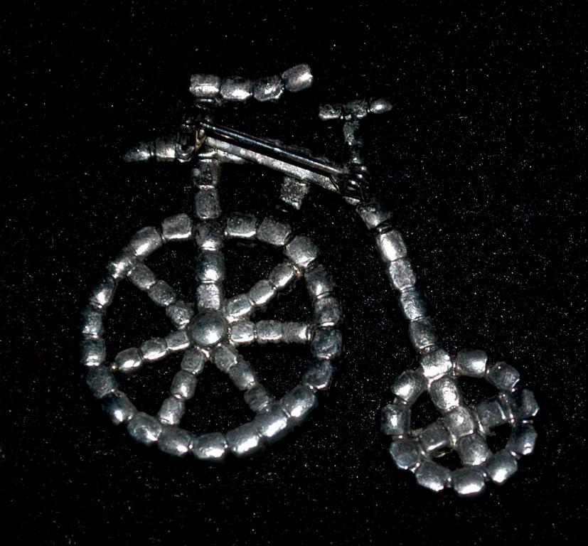 White Rhinestone Antique Bicycle or tricycle Pin