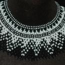 Beaded Collar Necklace of Black White Czech Glass Seed Beads in a complex pattern