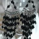Black Czech Glass Cascading Dangle Earrings Extra Long