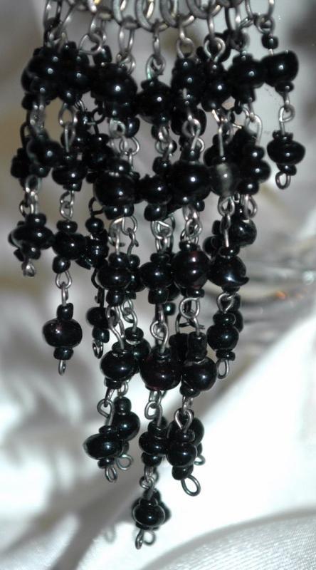 Black Czech Glass Cascading Dangle Earrings Extra Long