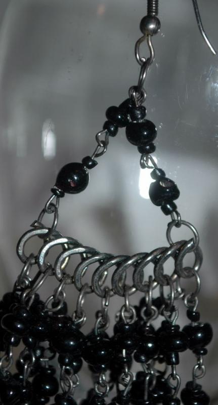 Black Czech Glass Cascading Dangle Earrings Extra Long