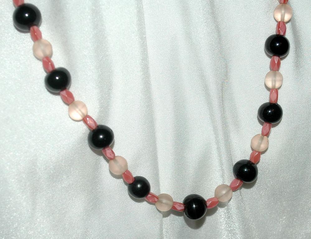 Black & Satin Pink Glass of Czech Beads Continuous Strand