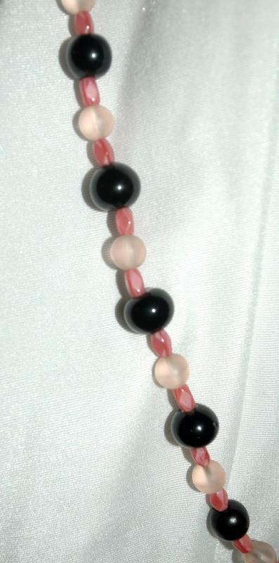 Black & Satin Pink Glass of Czech Beads Continuous Strand
