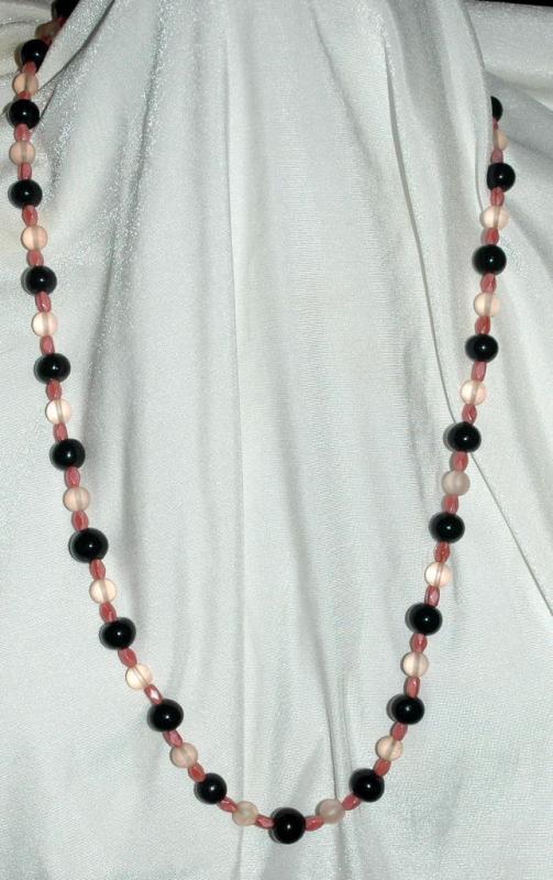 Black & Satin Pink Glass of Czech Beads Continuous Strand