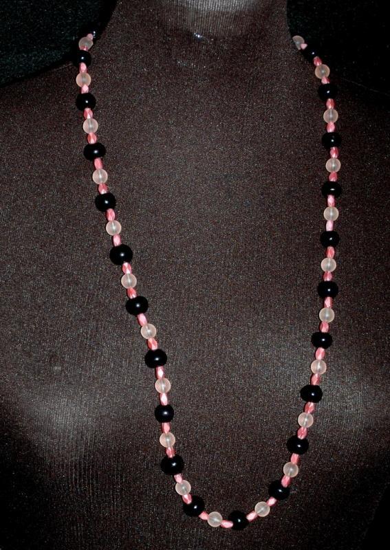 Black & Satin Pink Glass of Czech Beads Continuous Strand
