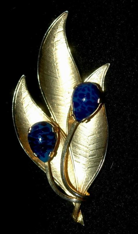 Gold Leaf Lapis Brooch marked Austria