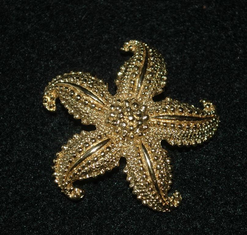 Monet Starfish Brooch Gold Tone Textured Ocean Life