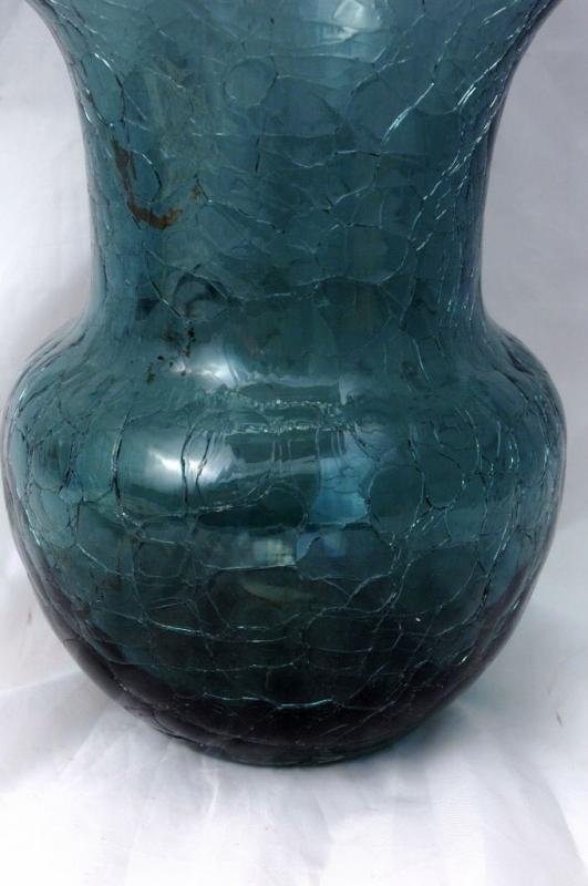 Blenko Crackle Glass, Blue Charcoal Ruffled Crimped Edge 1960's