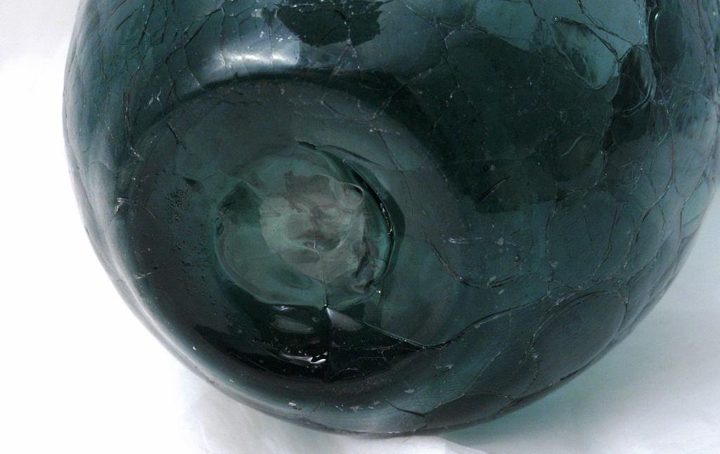 Blenko Crackle Glass, Blue Charcoal Ruffled Crimped Edge 1960's