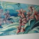Lilies Watercolor Painting signed Paul S. Michaels '48 framed behind glass