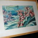 Lilies Watercolor Painting signed Paul S. Michaels '48 framed behind glass