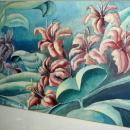 Lilies Watercolor Painting signed Paul S. Michaels '48 framed behind glass