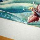 Lilies Watercolor Painting signed Paul S. Michaels '48 framed behind glass