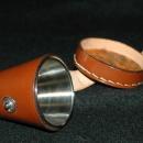Leather Shot Glass Holder with 4 Stainless Steel Shot Glasses - Vintage!