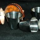 Leather Shot Glass Holder with 4 Stainless Steel Shot Glasses - Vintage!
