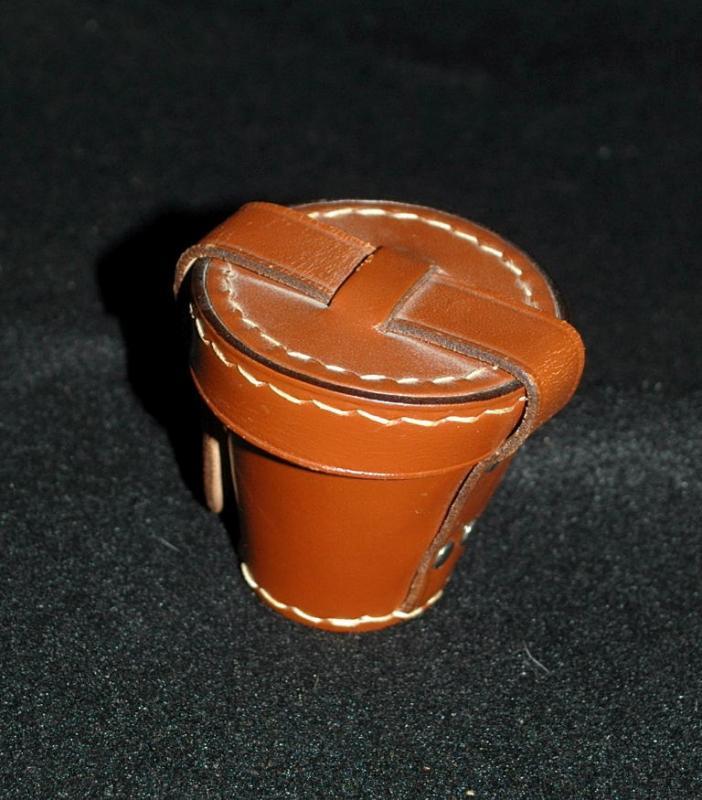 Leather Shot Glass Holder with 4 Stainless Steel Shot Glasses - Vintage!