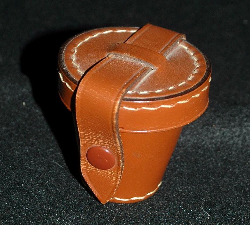 Leather Shot Glass Holder with 4 Stainless Steel Shot Glasses - Vintage!