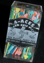 4-Aces Party Picks Card Suit, plastic, vintage unopened box