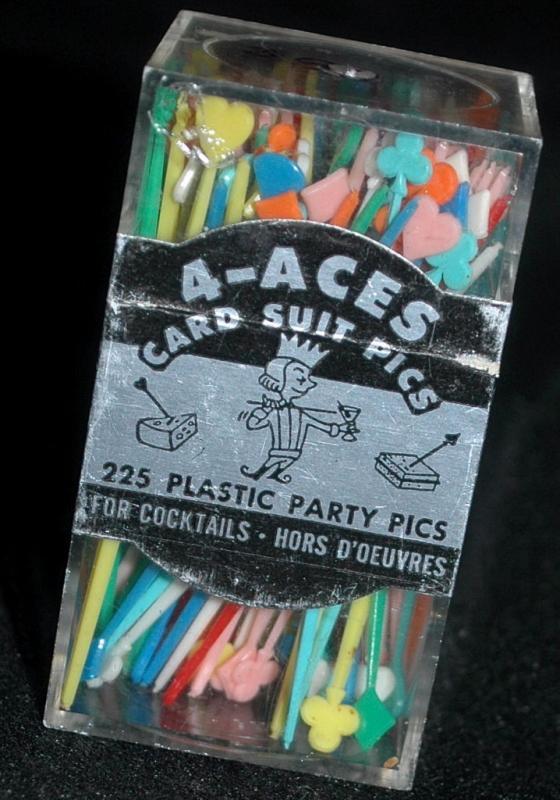 4-Aces Party Picks Card Suit, plastic, vintage unopened box