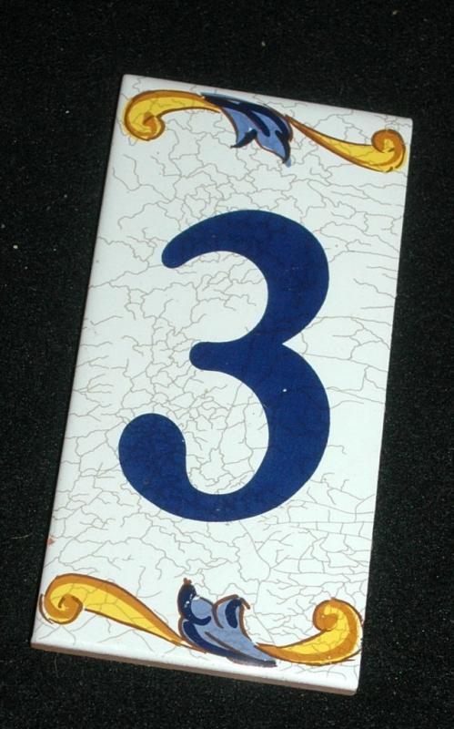 Mexican Ceramic Tile Address Number Three 3