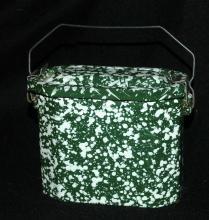 French Green & White Graniteware Enamel Lunchbox Pail