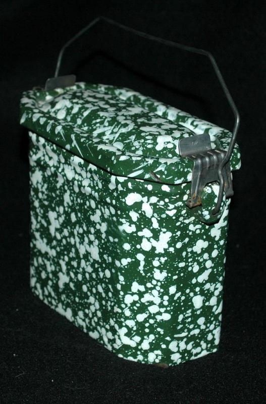 French Green & White Graniteware Enamel Lunchbox Pail