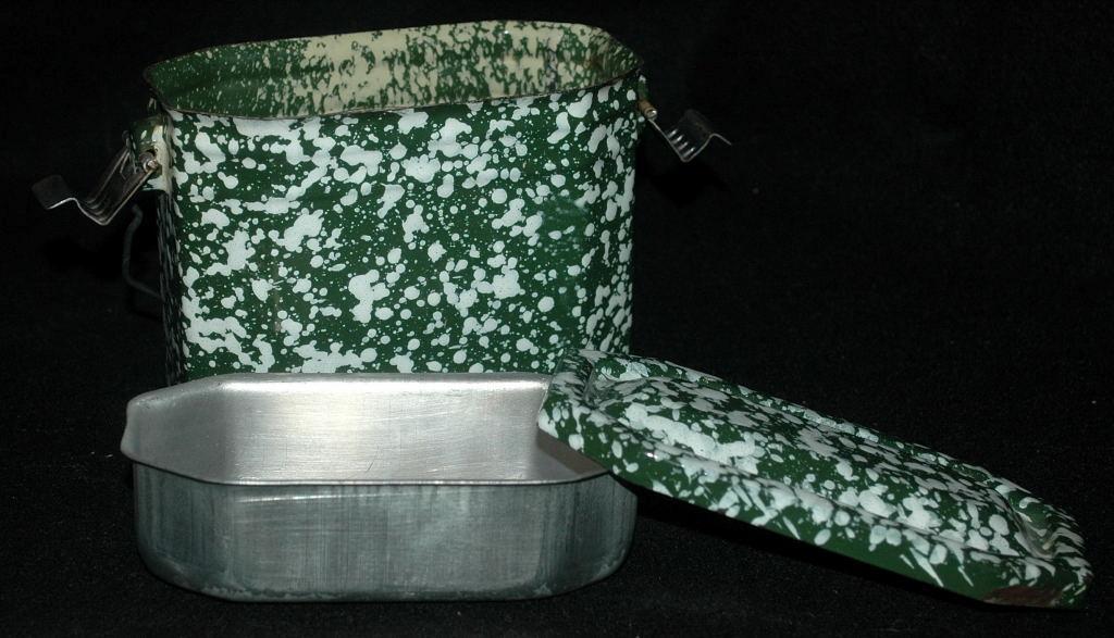 French Green & White Graniteware Enamel Lunchbox Pail