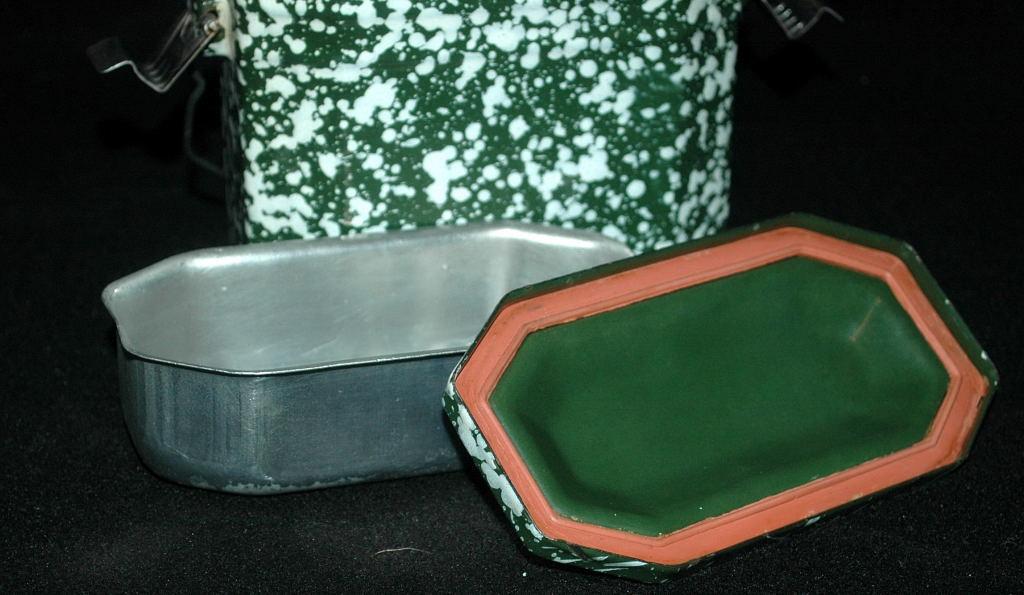 French Green & White Graniteware Enamel Lunchbox Pail