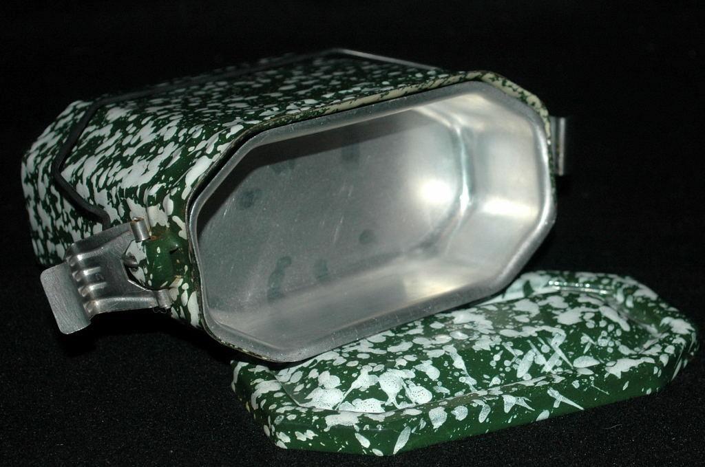 French Green & White Graniteware Enamel Lunchbox Pail