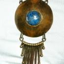 Lapis Lazuli , Tribal, Ethnic Hand Hammered Brass Necklace Vintage