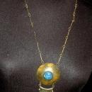 Lapis Lazuli , Tribal, Ethnic Hand Hammered Brass Necklace Vintage