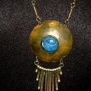 Lapis Lazuli , Tribal, Ethnic Hand Hammered Brass Necklace Vintage