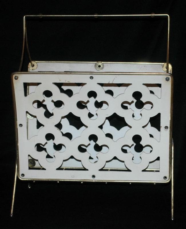 Wooden Bent Wood & Latticework & Brass Magazine Rack -vintage