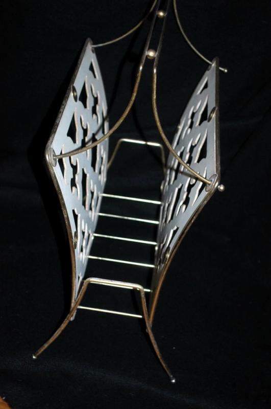 Wooden Bent Wood & Latticework & Brass Magazine Rack -vintage
