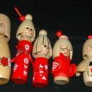 Kokeshi , Japanese Wood Doll Set Family - Vintage
