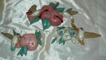 3 Hummingbird & Hibiscus Wall plaques Burwood Homco Home Interiors #3303 Vintage