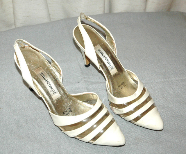 White Leather and clear acylic slingback pumps by *PRICE REDUCTION!*