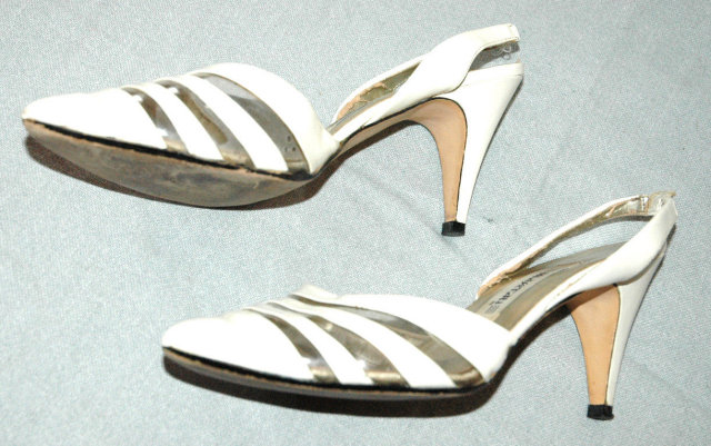 White Leather and clear acylic slingback pumps by *PRICE REDUCTION!*