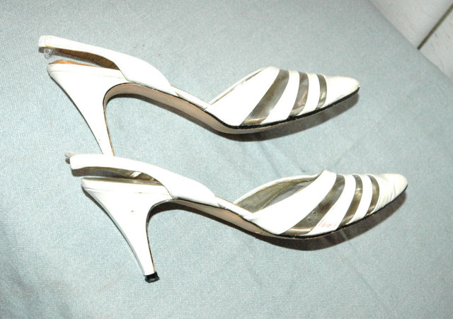 White Leather and clear acylic slingback pumps by *PRICE REDUCTION!*