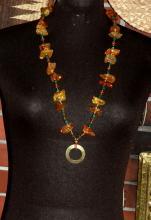 Amazon Basin Chunky Amber & Jadeite Stone Necklace, Hand Crafted Tribal Style