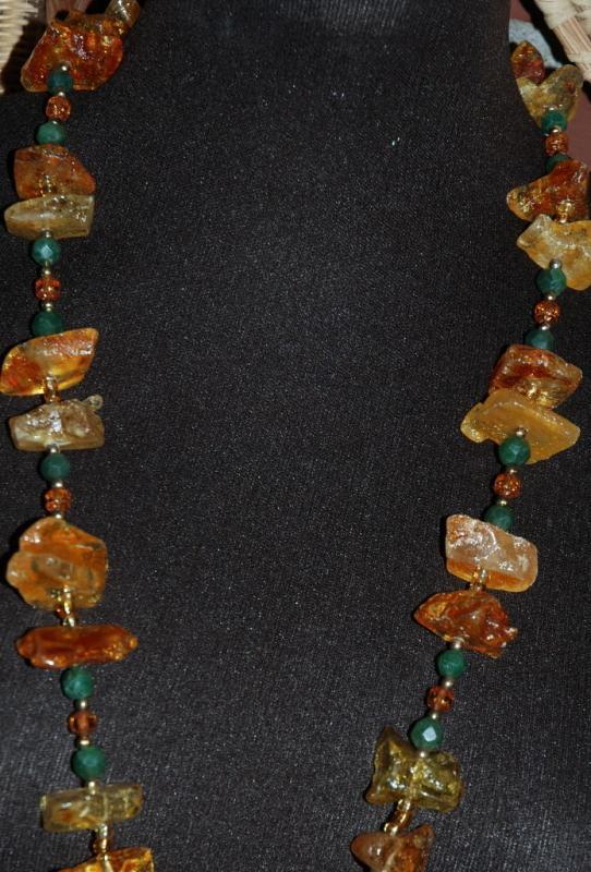 Amazon Basin Chunky Amber & Jadeite Stone Necklace, Hand Crafted Tribal Style
