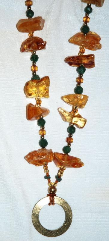 Amazon Basin Chunky Amber & Jadeite Stone Necklace, Hand Crafted Tribal Style