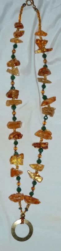 Amazon Basin Chunky Amber & Jadeite Stone Necklace, Hand Crafted Tribal Style
