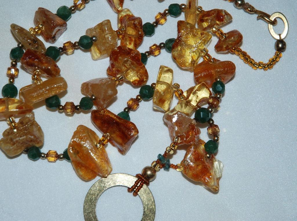 Amazon Basin Chunky Amber & Jadeite Stone Necklace, Hand Crafted Tribal Style