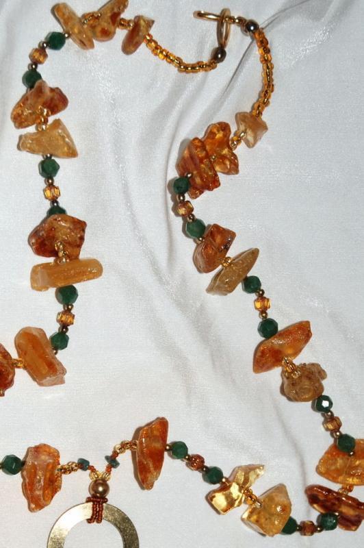 Amazon Basin Chunky Amber & Jadeite Stone Necklace, Hand Crafted Tribal Style