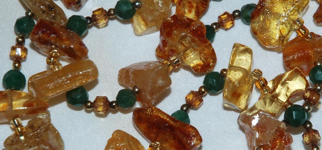 Amazon Basin Chunky Amber & Jadeite Stone Necklace, Hand Crafted Tribal Style