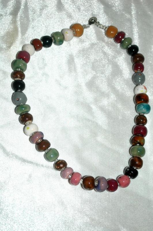 Hand made Enameled Porcelain Beaded Necklace Stamped Teng Yue