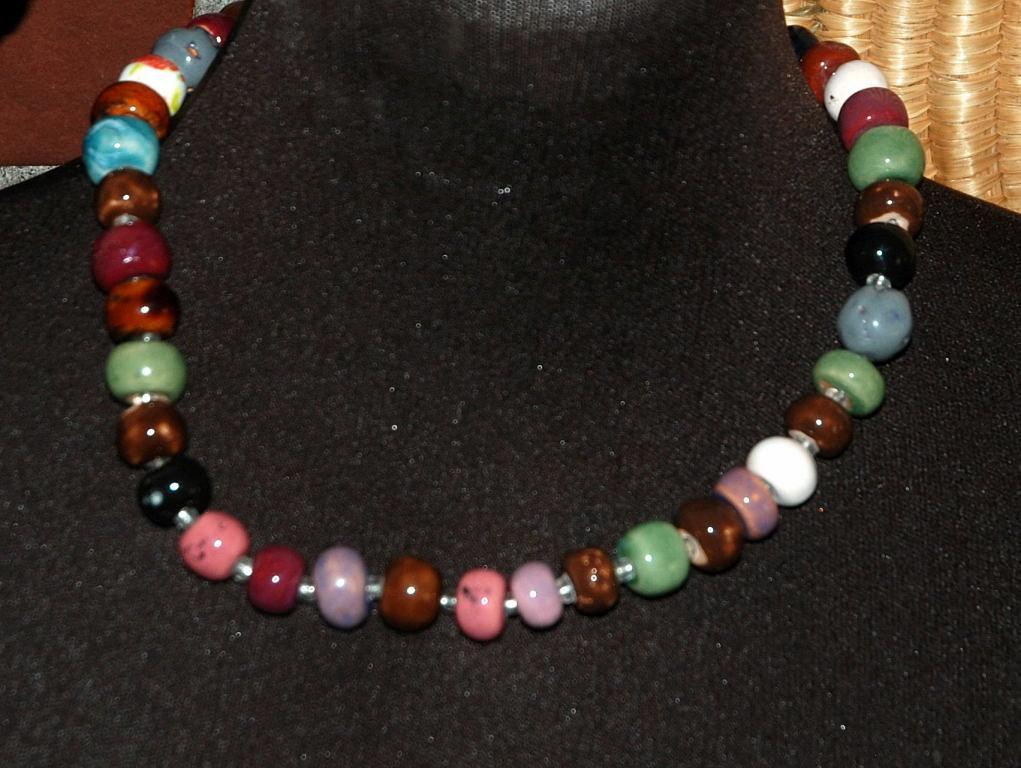 Hand made Enameled Porcelain Beaded Necklace Stamped Teng Yue