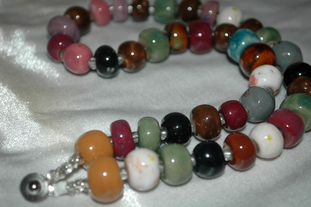 Hand made Enameled Porcelain Beaded Necklace Stamped Teng Yue