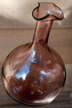 Blenko Orchid Glass Bottle Vase Bulbous Base Tall Neck and Ruffled Top Signed and Labeled
